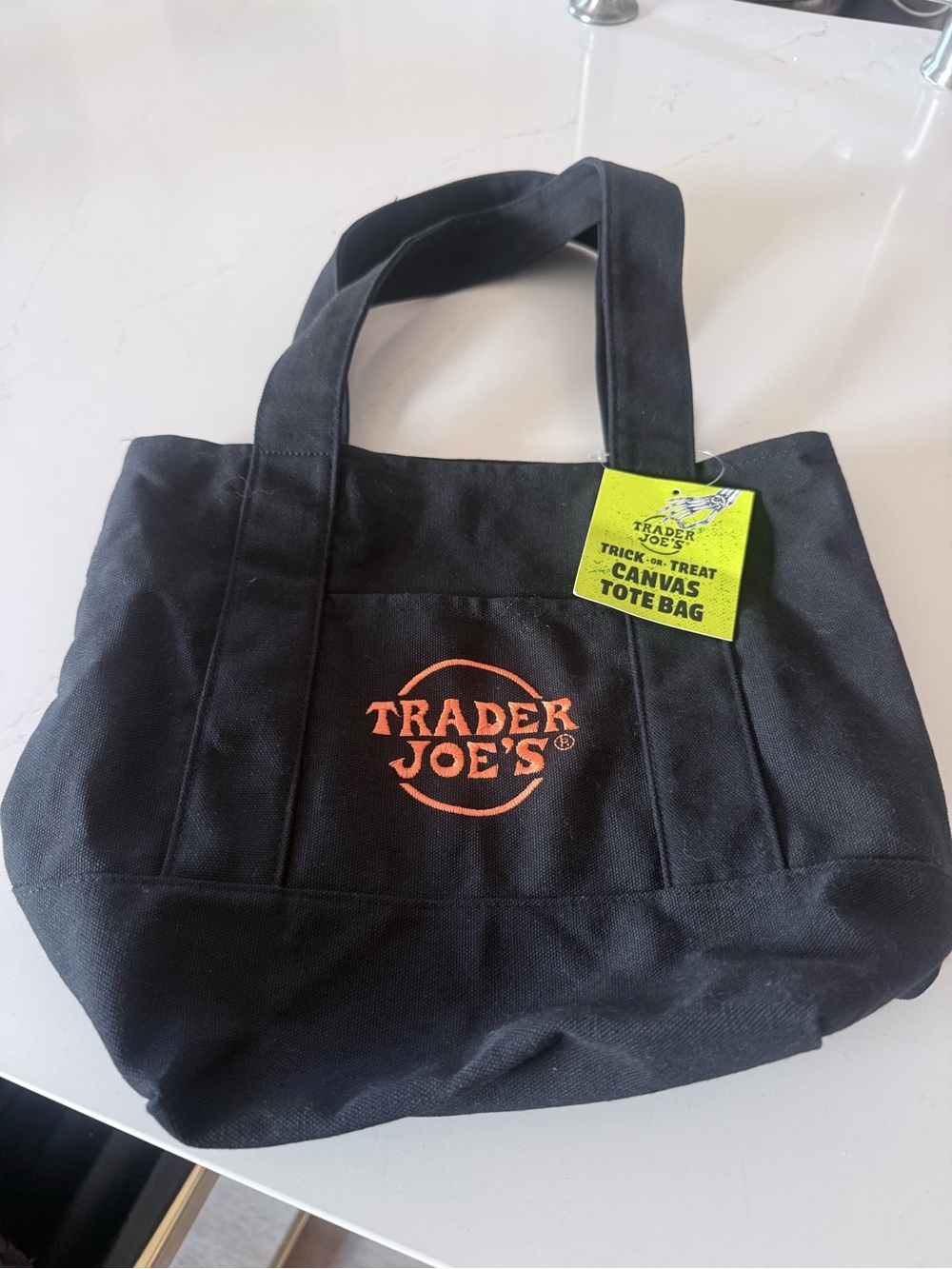 Trader Joe's Black Canvas Tote Bag with Orange Logo NWT